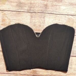 Zara Black Strapless Corset Bustier Rhinestone Detail Top Size L
